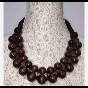 N1169 Brown Double Row Wooden Bead Necklace